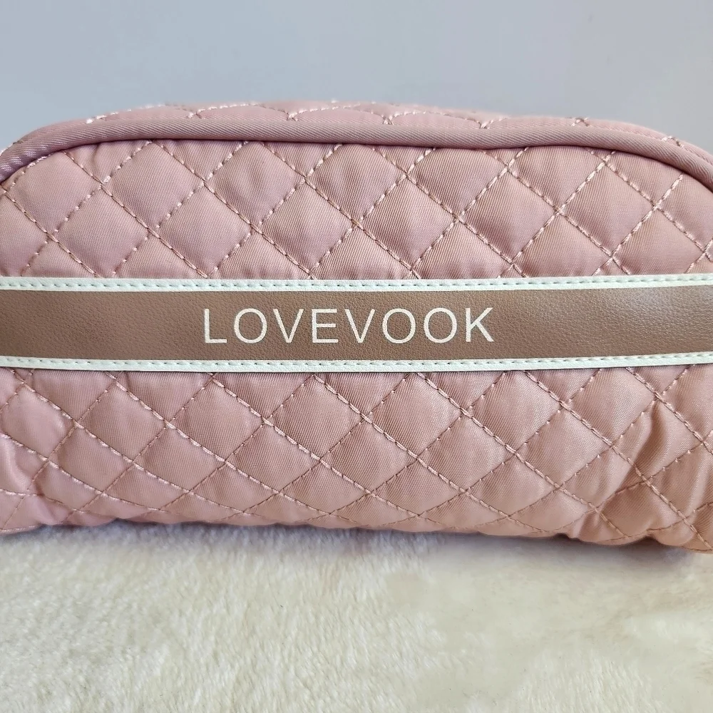 Lovevook Pink Quilted Toiletry Travel Makeup Cosmetic Bag Pouch